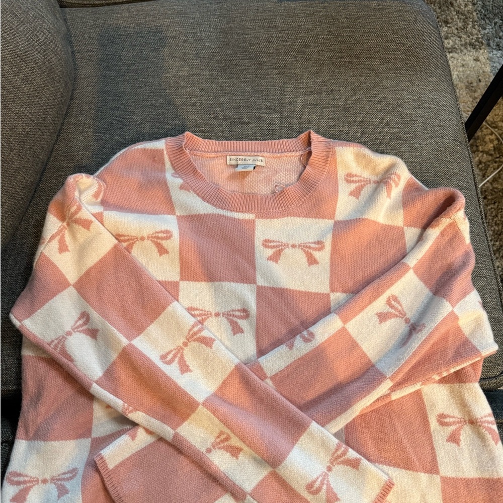 Sincerely Jules Pink and Cream Bow Sweater